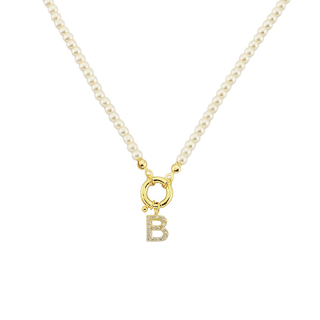 PEARL CHAIN ZIRKONIA BUCHSTABEN HALSKETTE